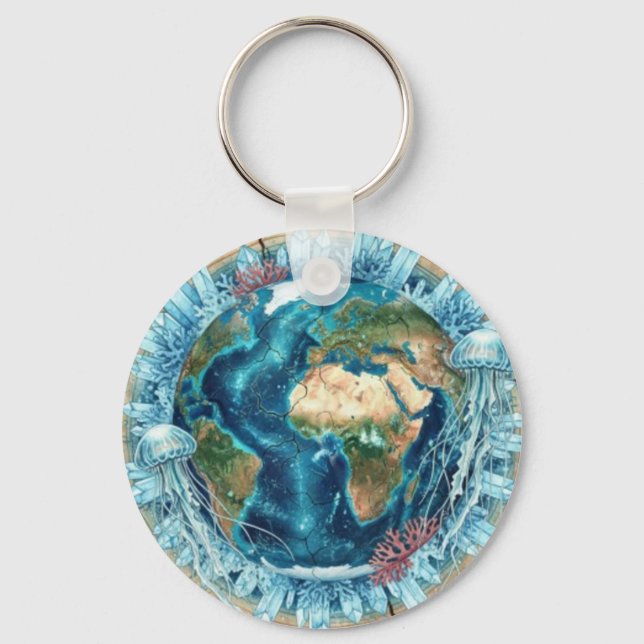 Earth Nature Fusion with Ocean Life & Crystal art  Keychain (Front)