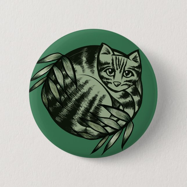 Earth Nature Tiger Stripe Tabby Cat Art            Button (Front)