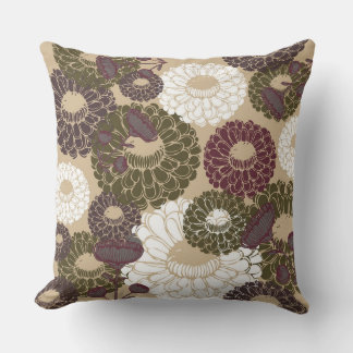 Earth Nude Tone Floral Throw Pillow