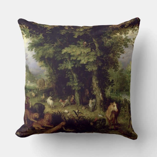 Earth or The Earthly Paradise, 1607-08 (oil on cop Throw Pillow (Front)
