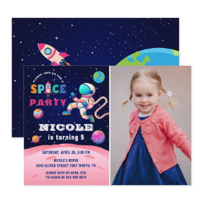 Earth Outer Space Astronaut Galaxy Birthday Photo Invitation
