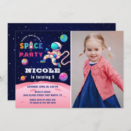 Earth Outer Space Astronaut Galaxy Birthday Photo Invitation