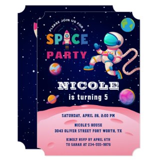 Earth Outer Space Party Astronaut Galaxy Birthday Invitation
