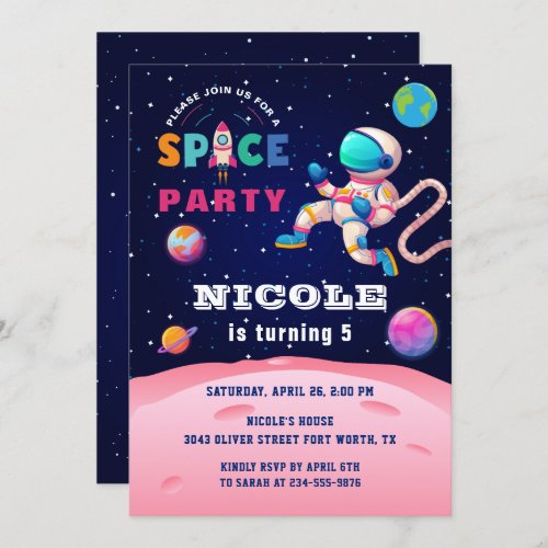 Earth Outer Space Party Astronaut Galaxy Birthday Invitation