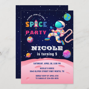 Earth Outer Space Party Astronaut Galaxy Birthday Invitation