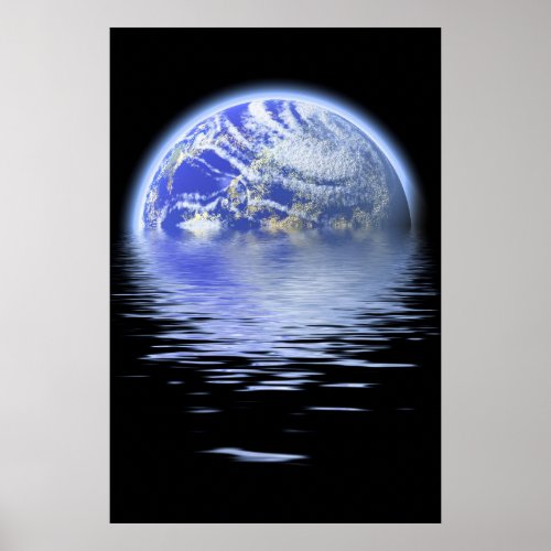 Earth Over Flooded Water Ripples Poster