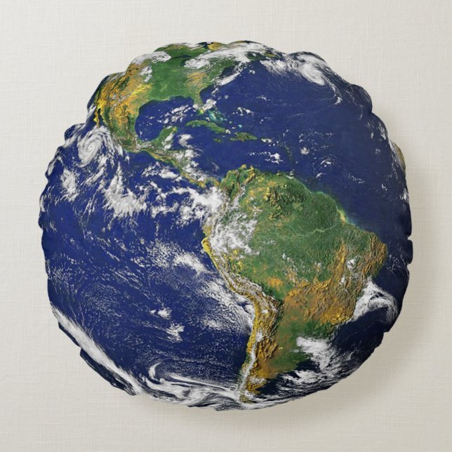 Earth Pillow-Featuring BOTH sides of our Planet! Round Pillow (Front)