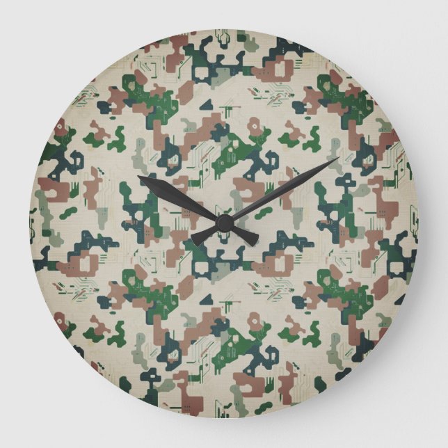 Earth Pixel Woodland  Large Clock (Front)