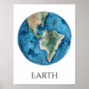 Earth Planet Watercolor Poster