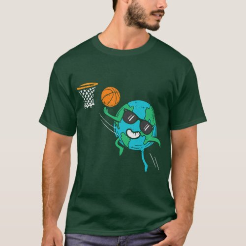 Earth Playing Basketball Earth Day Sports Men Wome T_Shirt