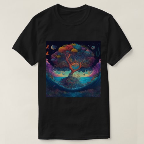 Earth Psychedelic Fantasy Black T_Shirt Design 1