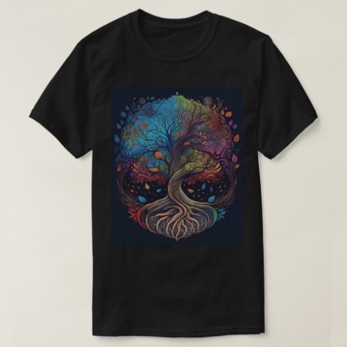 Earth Psychedelic Fantasy Black T_Shirt Design 2