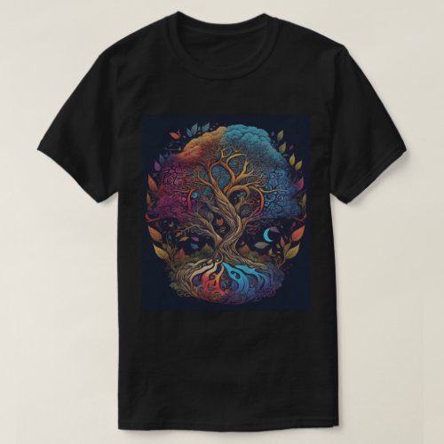 Earth Psychedelic Fantasy Black T_Shirt Design 3