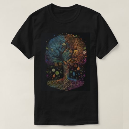 Earth Psychedelic Fantasy Black T_Shirt Design 4