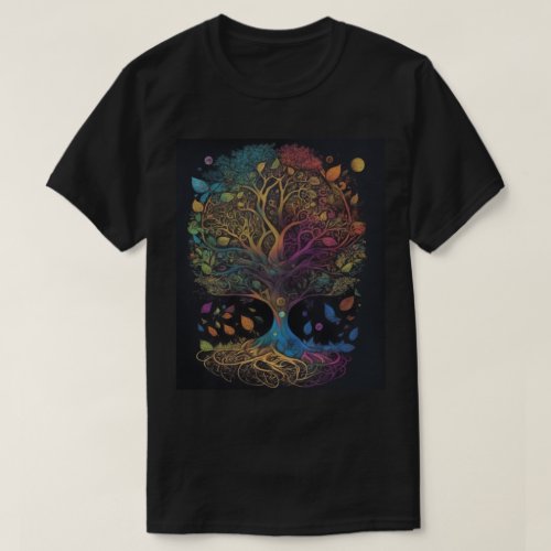 Earth Psychedelic Fantasy Black T_Shirt Design 5