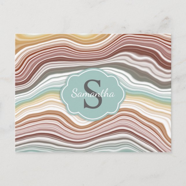 Earth Rainbow Marble Gemstone Pattern Monogram Postcard (Front)