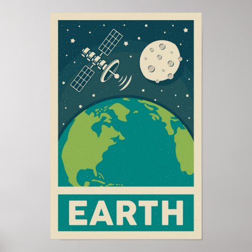 Earth Retro Galaxy Satellite Poster