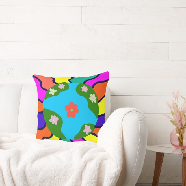 Earth Retro Vibes Art Throw Pillow (Couch)