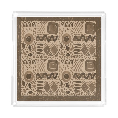 Earth Rhythms- Ethnic African Pattern in Brown Acrylic Tray