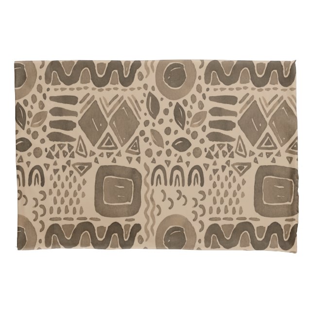 Earth Rhythms- Ethnic African Pattern in Brown Pillow Case (Front)