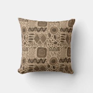 Earth Rhythms- Ethnic African Pattern in Brown Throw Pillow