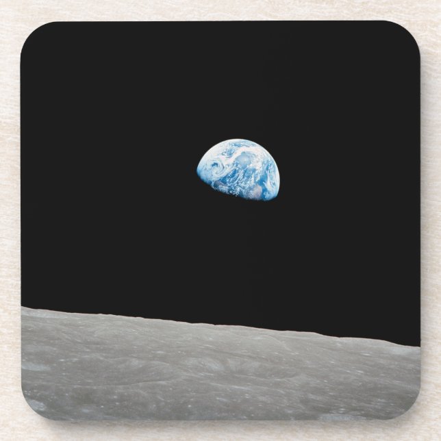 Earth Rising Above The Lunar Horizon. Beverage Coaster (Front)