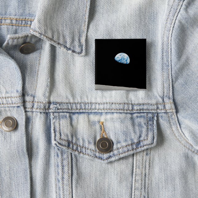Earth Rising Above The Lunar Horizon. Button (In Situ)