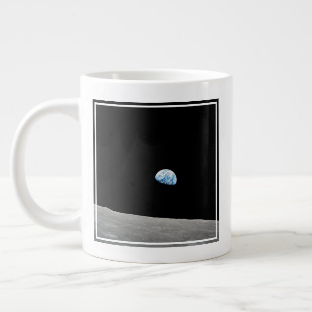 Earth Rising Above The Lunar Horizon. Giant Coffee Mug (Left)