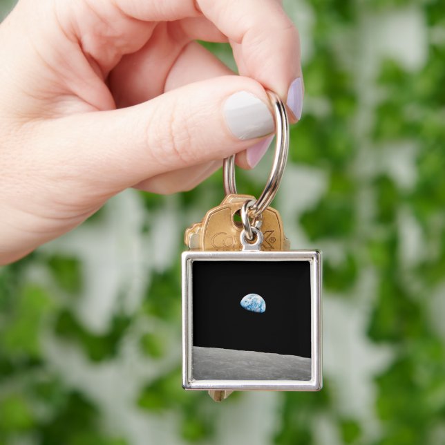 Earth Rising Above The Lunar Horizon. Keychain (Hand)