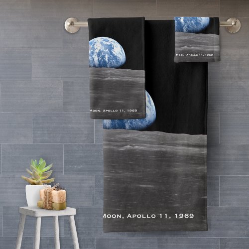 Earth Rising Over Moon Apollo 11 1969 Bath Towel Set