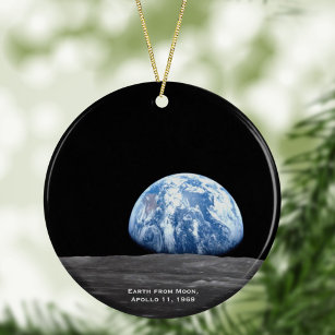 Earth Rising Over Moon, Apollo 11, 1969 Christmas Ceramic Ornament