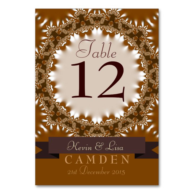Earth Satin Lace Table Number Card (Front)