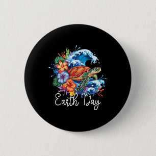 Earth Sea Turtle Art Earth Day 2025 Restore Save T Button