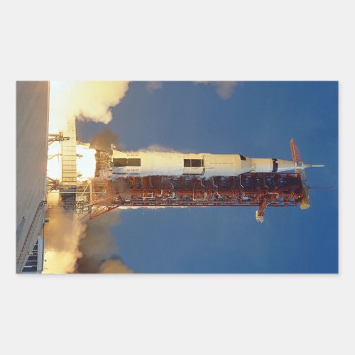 Earth Shakes as Saturn V Blazes Skyward to Moon Rectangular Sticker