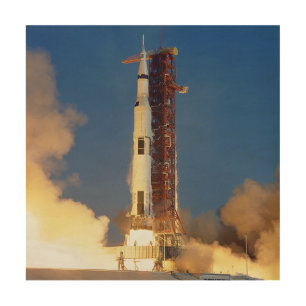 Earth Shakes as Saturn V Blazes Skyward to Moon Wood Wall Art