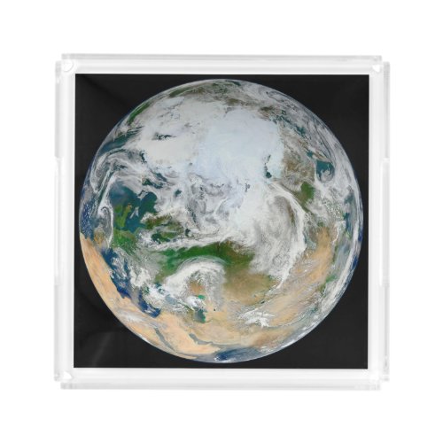 Earth Showing The Arctic Europe And Asia Acrylic Tray