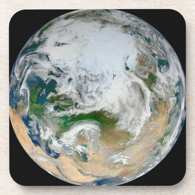 Earth Showing The Arctic, Europe And Asia. Beverage Coaster (Front)