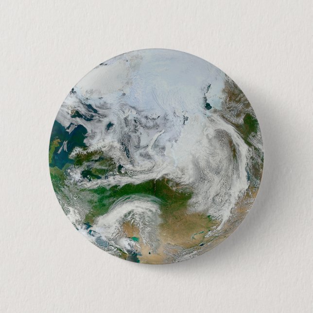 Earth Showing The Arctic, Europe And Asia. Button (Front)