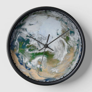 Earth Showing The Arctic, Europe And Asia. Clock