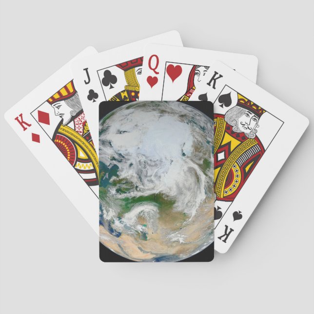 Earth Showing The Arctic, Europe And Asia. Poker Cards (Back)