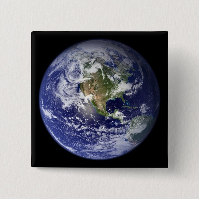 Earth showing the western hemisphere pinback button (Front)