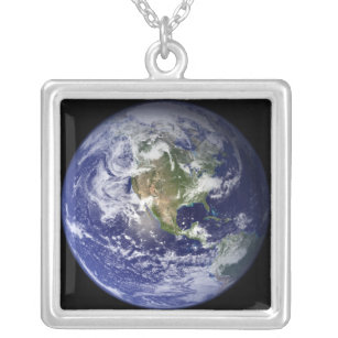 Earth showing the western hemisphere silver plated necklace