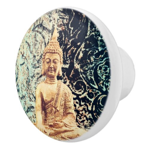 Earth Sitting Buddha Elegant Zen Enlightenment Ceramic Knob
