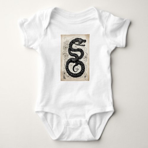 earth snake zodiac Chinese tattoo black and white Baby Bodysuit