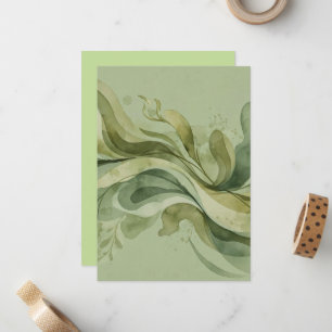 Earth Song Flowing Abstract Sage & Olive Greens Note Card