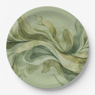 Earth Song Flowing Abstract Sage & Olive Greens Paper Plates