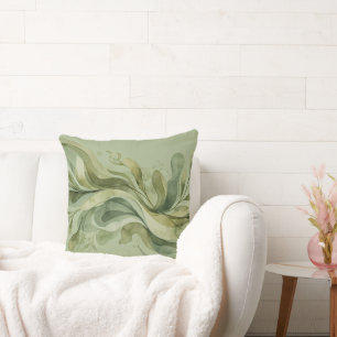 Earth Song Flowing Abstract Sage & Olive Greens Throw Pillow