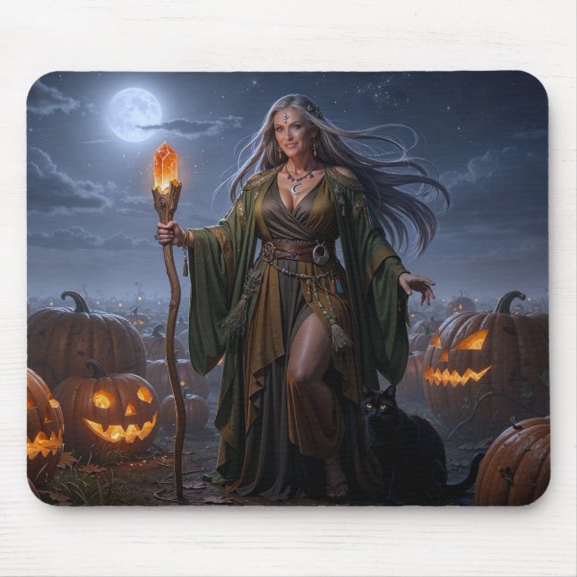 Earth Sorceress of the Moonlit Pumpkin Patch Mouse Pad (Front)