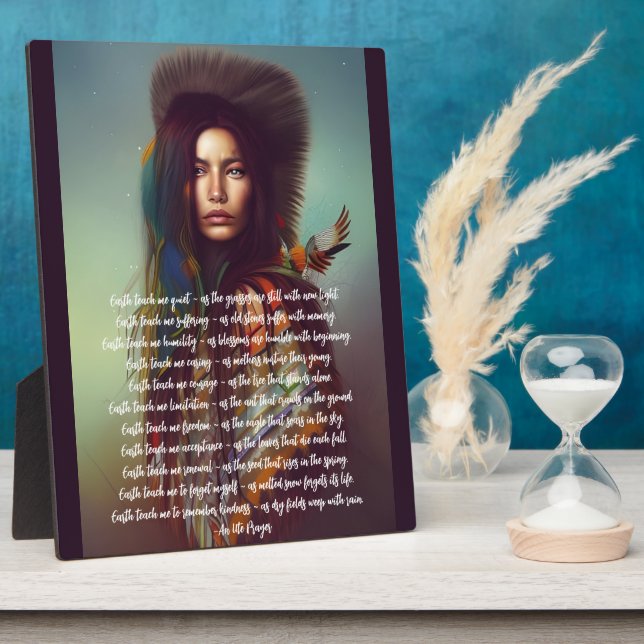 Earth Teach Me Prayer Indigenous Woman Tabletop Plaque (Side)