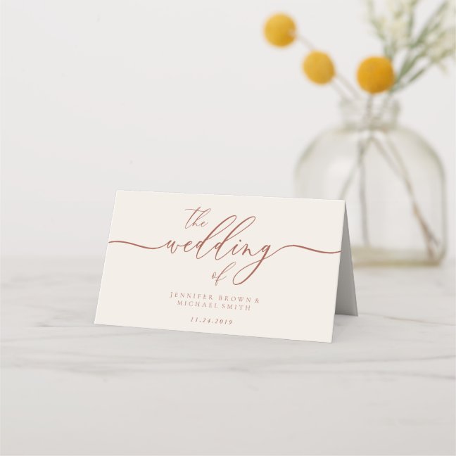 Earth Terracotta Ivory Script Font Seating Table Place Card